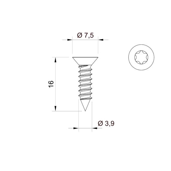 Vrut z nerezové oceli 3,9 x 16 mm